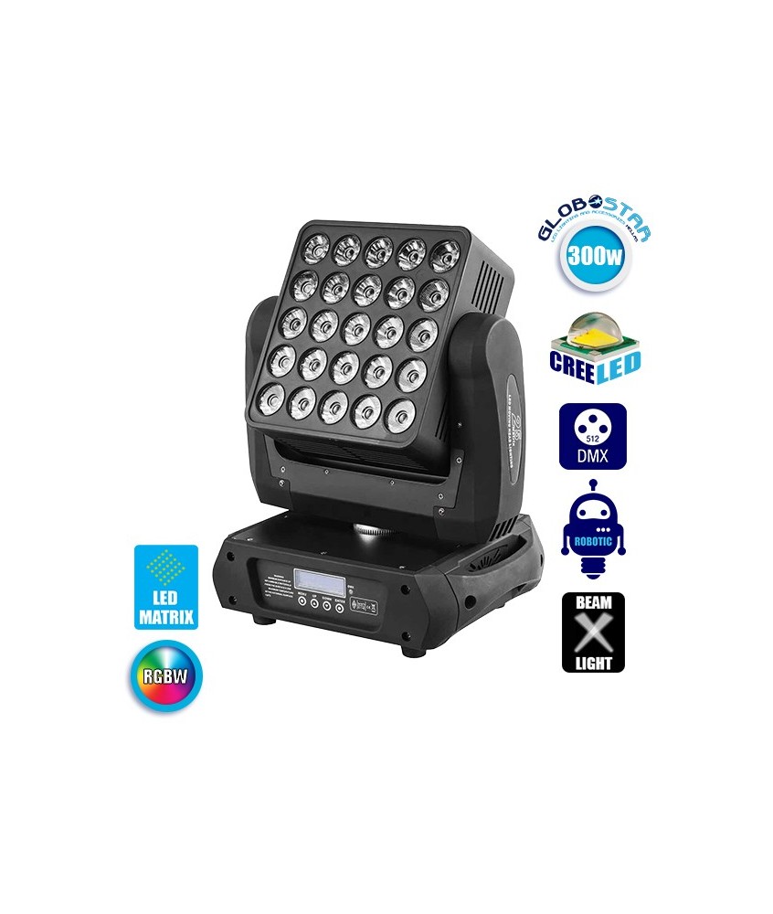 Επαγγελματική Κινούμενη Ρομποτική Κεφαλή LED MATRIX INFINITY ROTATE WASH 10° 25x12W CREE LED 230V DMX512 RGBW GloboStar 51150